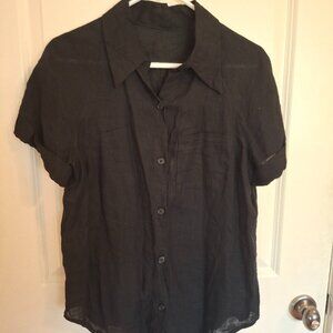 Women's Handmade Black Sheer Linen Shirt, M